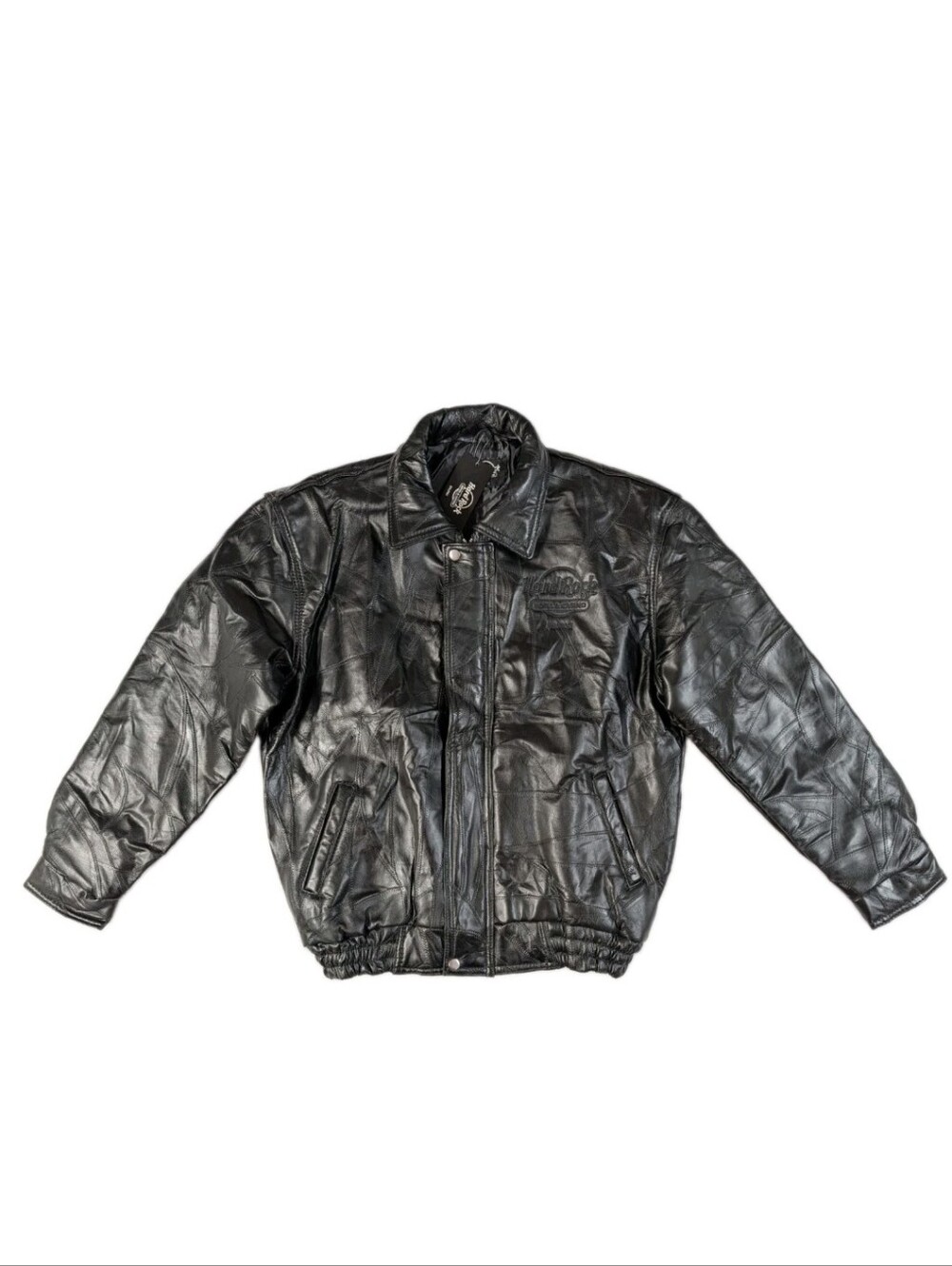 NWT Hard Rock Hotel Casino Biloxi Black Patchwork Leather Bomber Jacket Size L